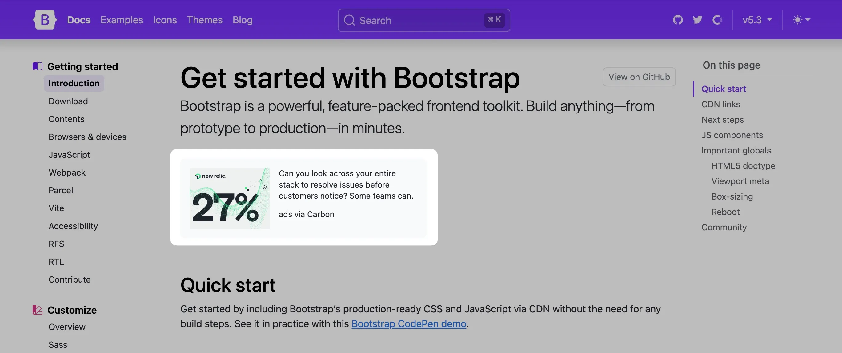 Bootstrap introduces Carbon after the introduction paragraph